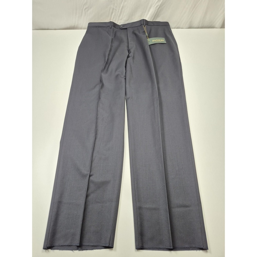 Zanieri Dress Pants Mens 44x36 Blue Wool Flat Front Super 100s Italy NWT